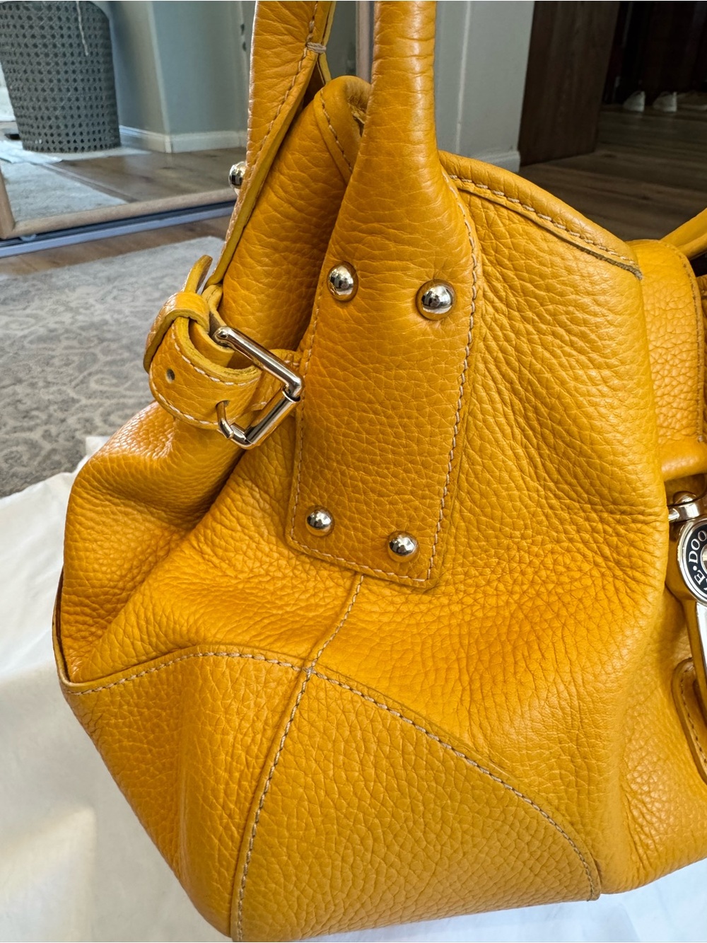 Dooney & Bourke Belvedere Yellow Pebbled Leather Satchel Handbag - Picture 3 of 13